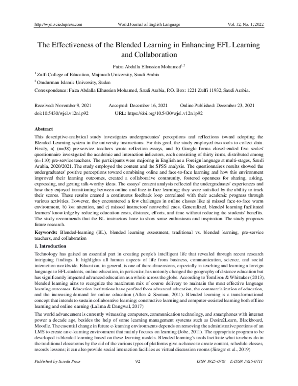 (PDF) The Effectiveness of the Blended Learning in Enhancing EFL ...