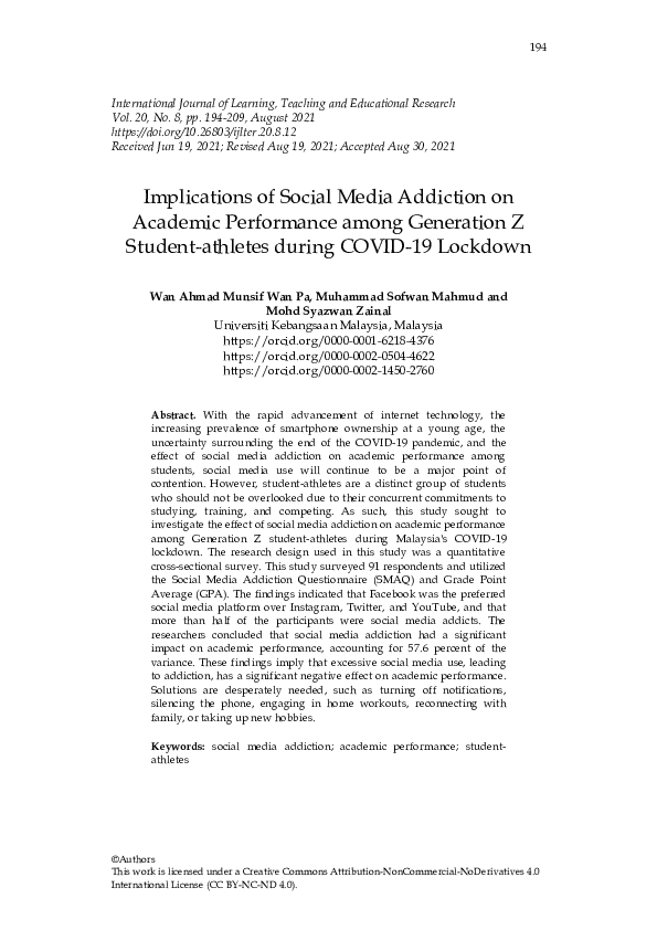 (PDF) Implications of Social Media Addiction on Academic Performance ...