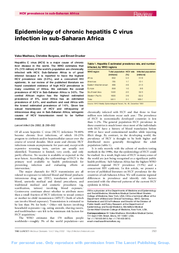 (PDF) Epidemiology of chronic hepatitis C virus infection in sub ...
