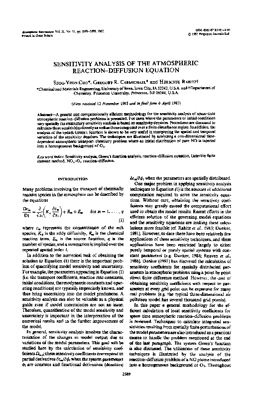 (PDF) Sensitivity analysis of the atmospheric reaction-diffusion equation