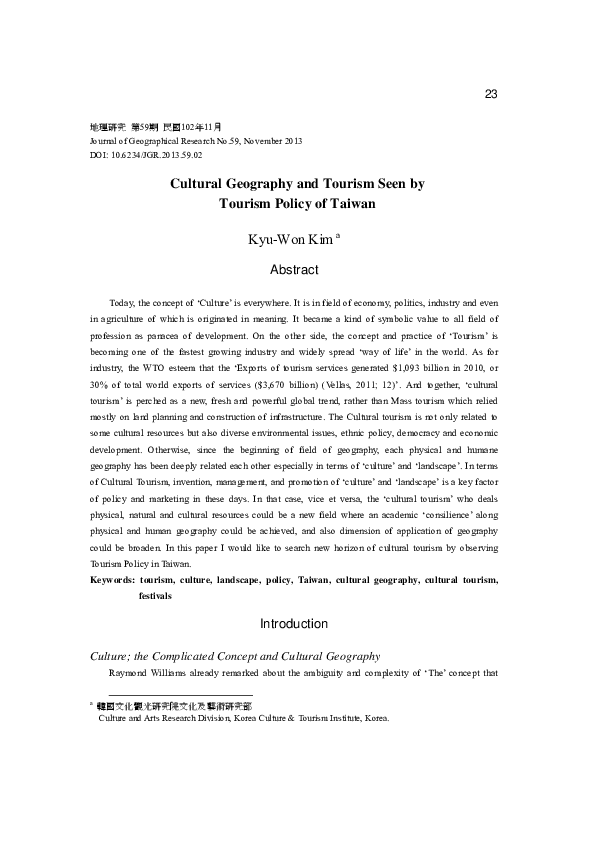 (PDF) International Tourism And Cultural Geography Geoff Wall