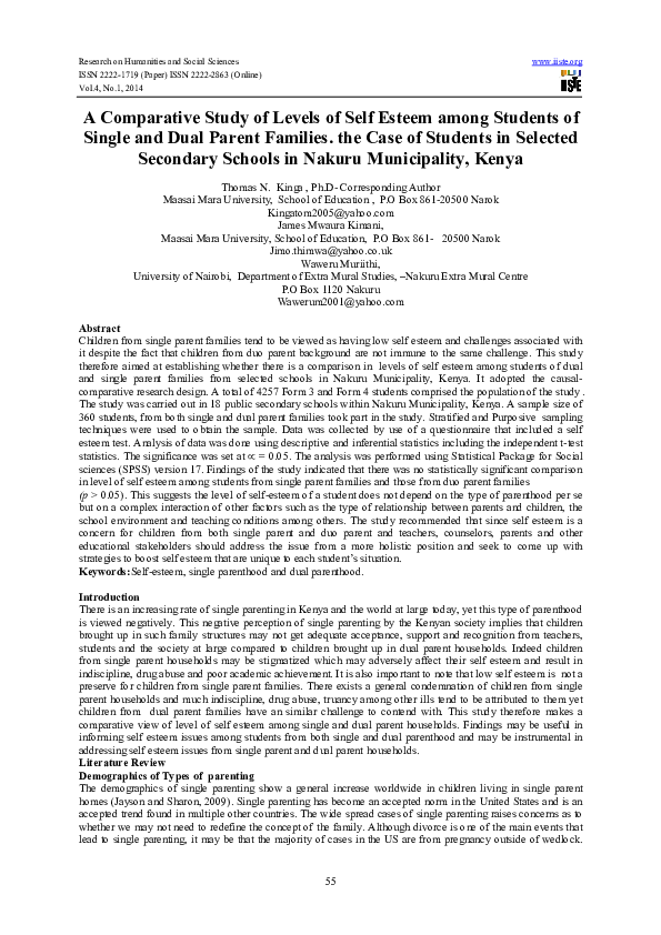 (PDF) A Comparative Study of Levels of Self Esteem among Students of ...