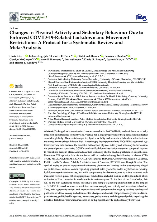 (PDF) Changes in Physical Activity and Sedentary Behaviour Due to ...
