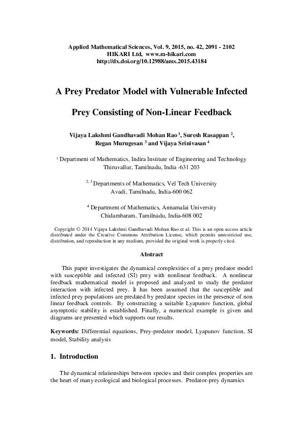 (PDF) A prey predator model with Vulnerable infected prey
