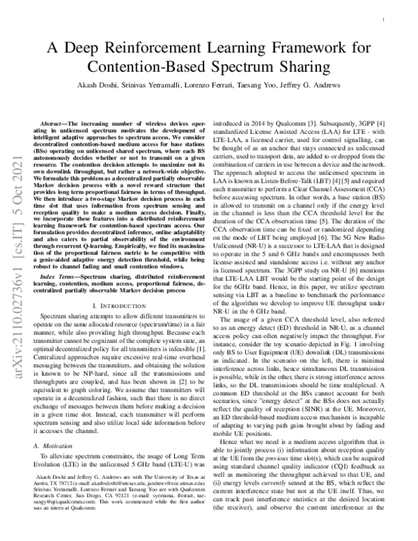 (PDF) A Deep Reinforcement Learning Framework for Contention-Based ...