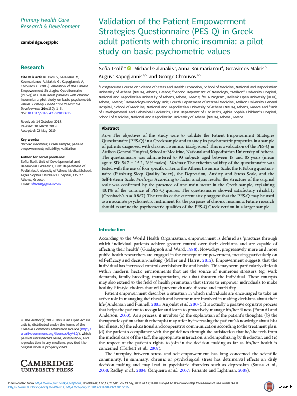 (PDF) Validation of the Patient Empowerment Strategies Questionnaire ...