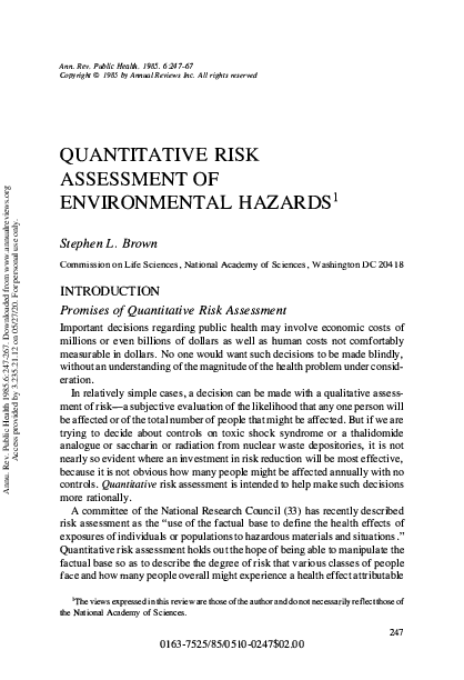(PDF) Quantitative Risk Assessment of Environmental Hazards