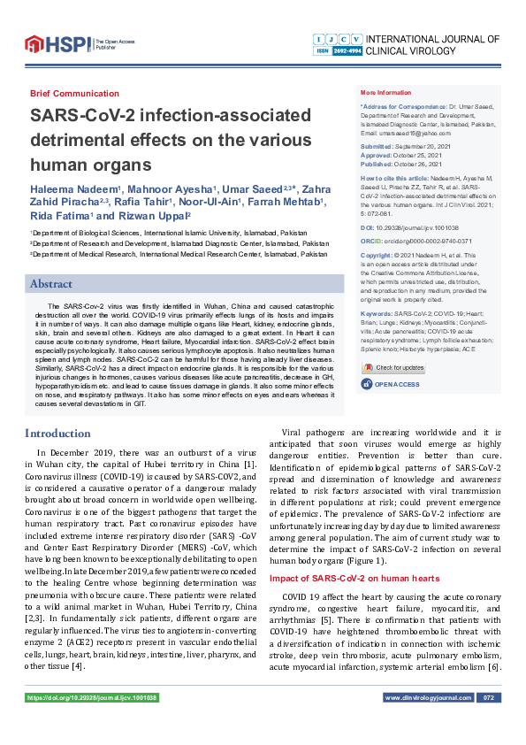 (PDF) SARS-CoV-2 infection-associated detrimental effects on the ...