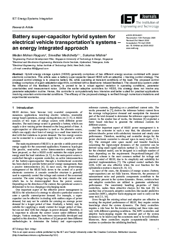 (PDF) Battery super-capacitor hybrid system for electrical vehicle ...