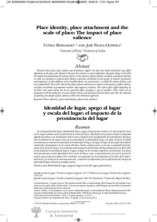 (PDF) Place identity, place attachment and the scale of place: The ...