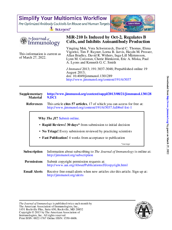 (PDF) MiR-210 Is Induced by Oct-2, Regulates B Cells, and Inhibits ...