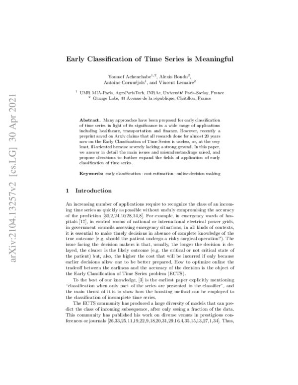 (PDF) Early Classification of Time Series is Meaningful