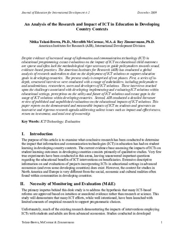(PDF) An Analysis of the Research and Impact of ICT in Education in ...