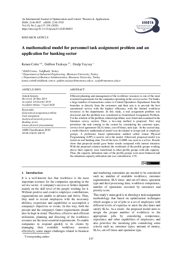 (PDF) A mathematical model for personnel task assignment problem and an ...