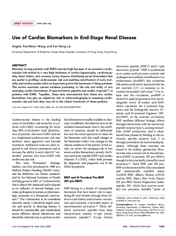 (PDF) Use of Cardiac Biomarkers in End-Stage Renal Disease