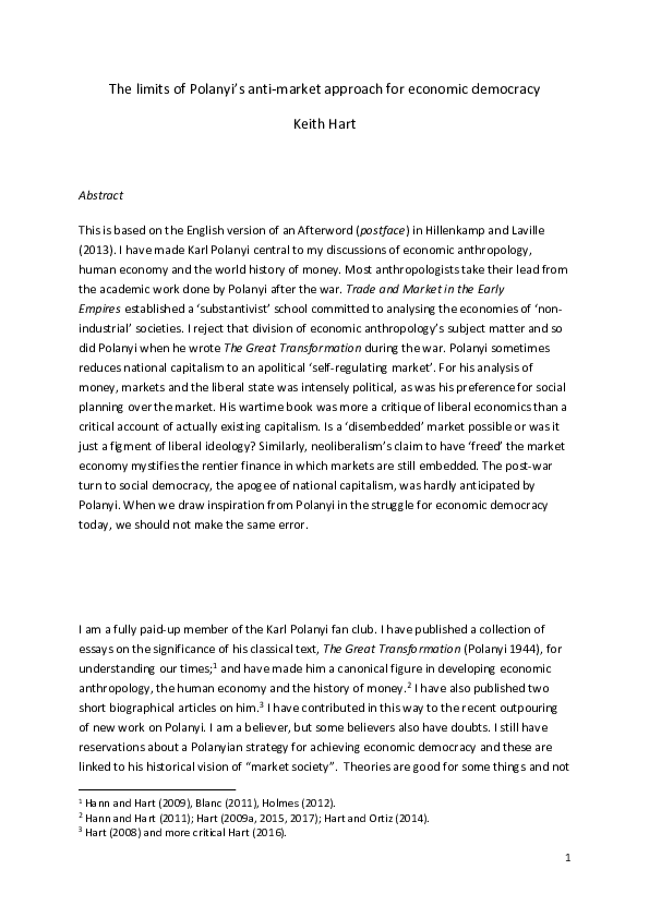 The limits of Polanyi's anti-market approach for economic democracy