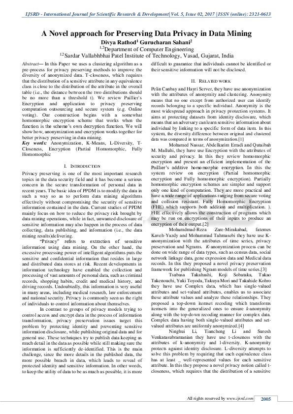 (PDF) A Novel approach for Preserving Data Privacy in Data Mining