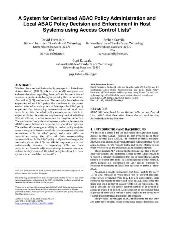 (PDF) A System for Centralized ABAC Policy Administration and Local ...