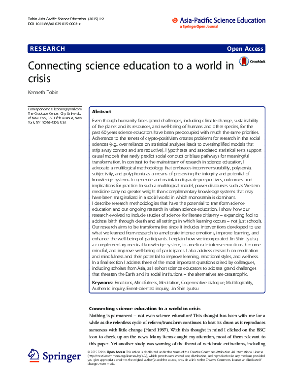 (PDF) Connecting science education to a world in crisis