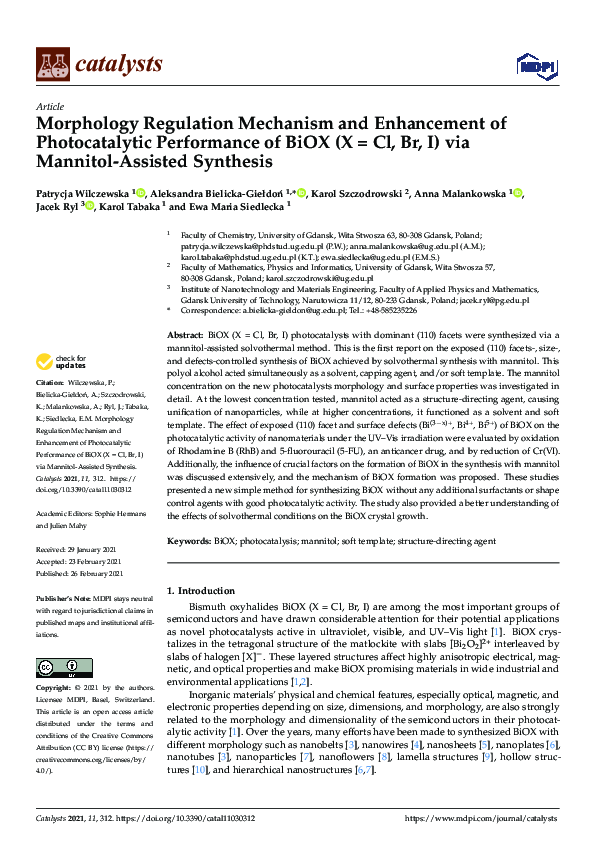 (PDF) Morphology Regulation Mechanism and Enhancement of Photocatalytic ...