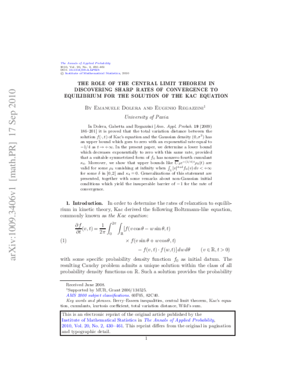 (PDF) The role of the central limit theorem in discovering sharp rates ...