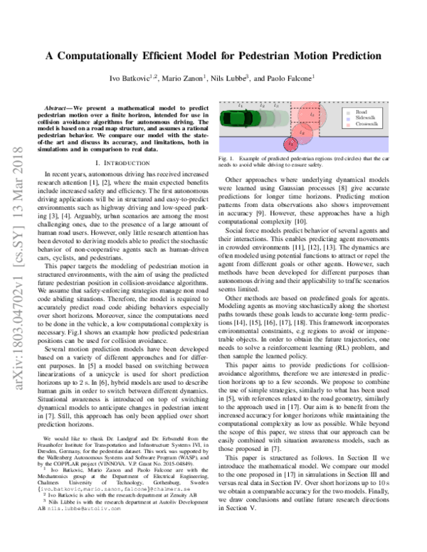 (PDF) A Computationally Efficient Model for Pedestrian Motion Prediction