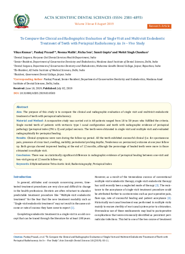 (PDF) To Compare the Clinical and Radiographic Evaluation of Single ...