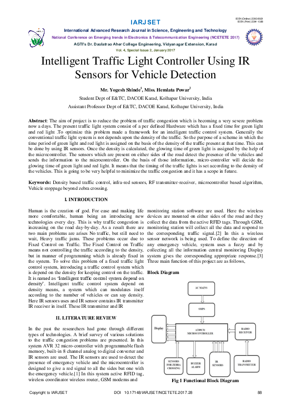 (PDF) Intelligent Traffic Light Controller Using IR Sensors for Vehicle