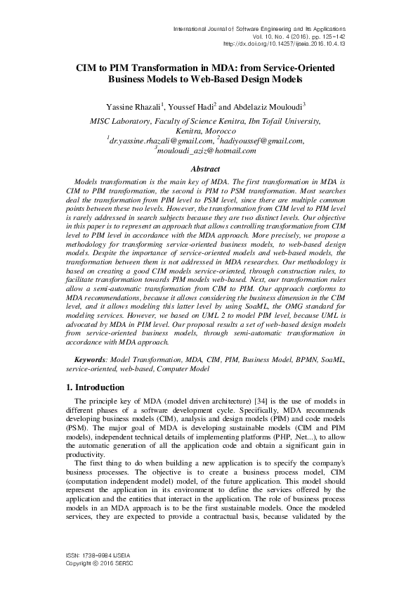 (PDF) CIM to PIM Transformation in MDA: from Service-Oriented Business ...