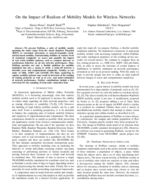 (PDF) On the Impact of Realism of Mobility Models for Wireless Networks