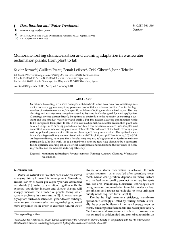 (PDF) Membrane fouling characterization and cleaning adaptation in ...