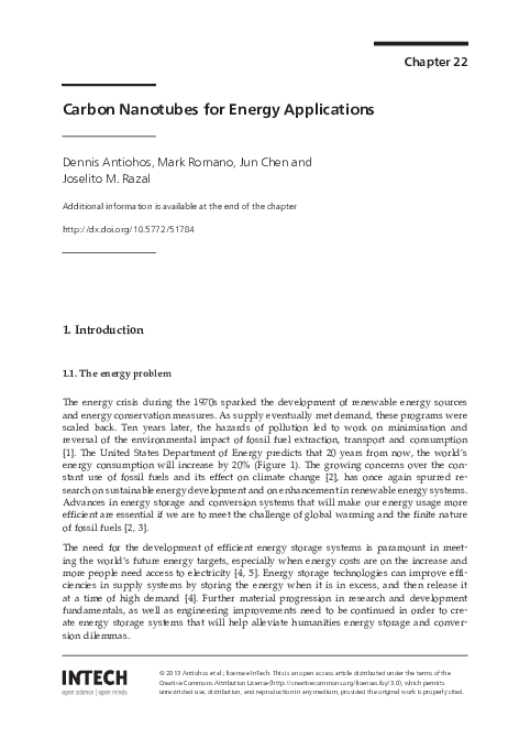 (PDF) Carbon Nanotubes for Energy Applications
