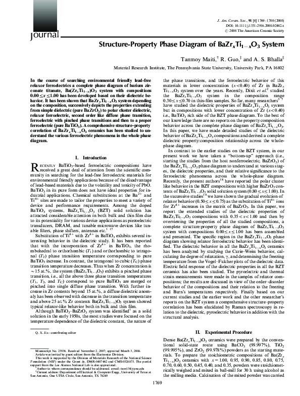 (PDF) Structure-Property Phase Diagram of BaZr x Ti 1−x O 3 System