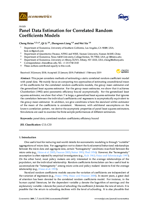 (PDF) Panel Data Estimation for Correlated Random Coefficients Models