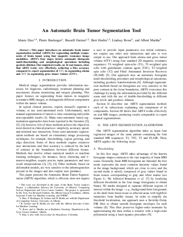 (PDF) An automatic brain tumor segmentation tool