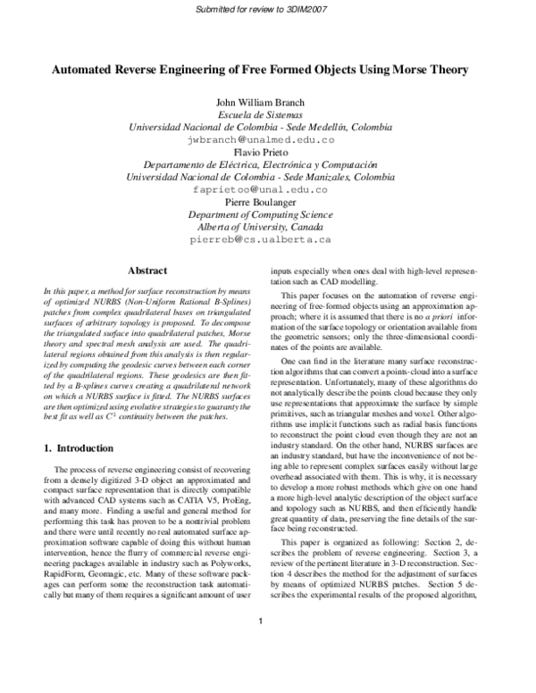(PDF) Automated Reverse Engineering of Free Form Objects Using Morse Theory