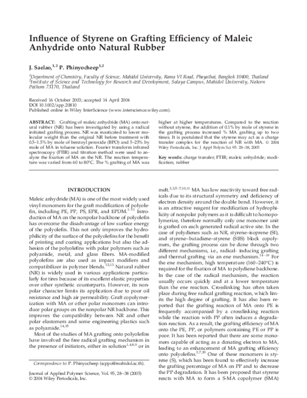 (PDF) Influence of styrene on grafting efficiency of maleic anhydride ...