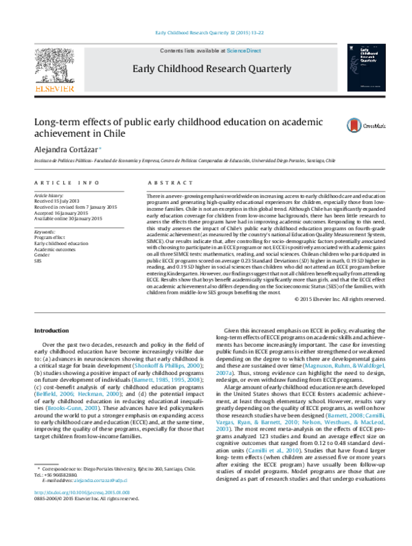 (PDF) Long-term effects of public early childhood education on academic ...