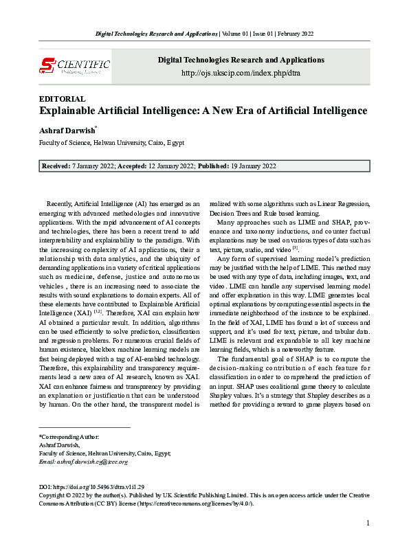 (PDF) Explainable Artificial Intelligence: A New Era of Artificial ...