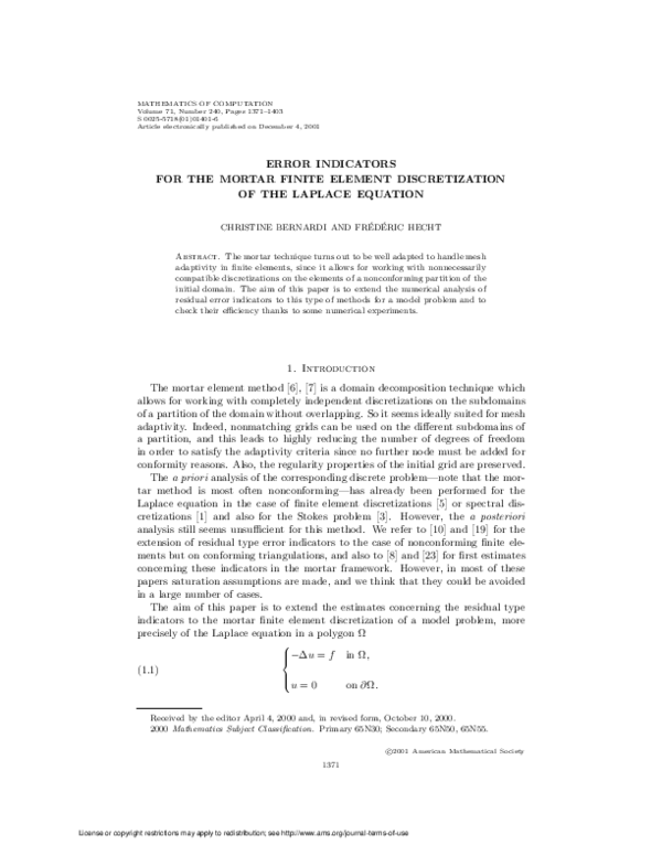 (PDF) Error indicators for the mortar finite element discretization of ...