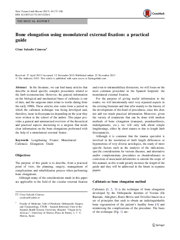 (PDF) Bone elongation using monolateral external fixation: a practical ...