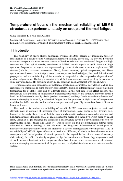 (PDF) Temperature effects on the mechanical reliability of MEMS ...