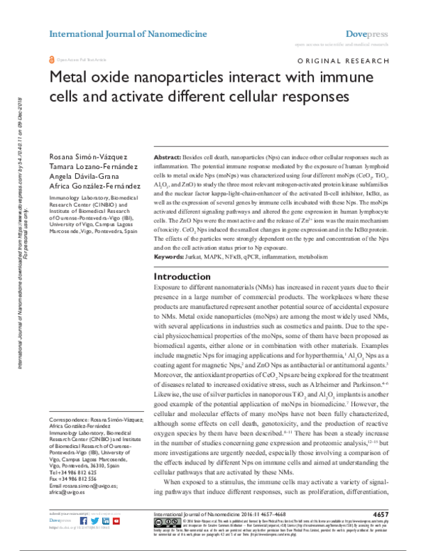 (PDF) Metal oxide nanoparticles interact with immune cells and activate ...