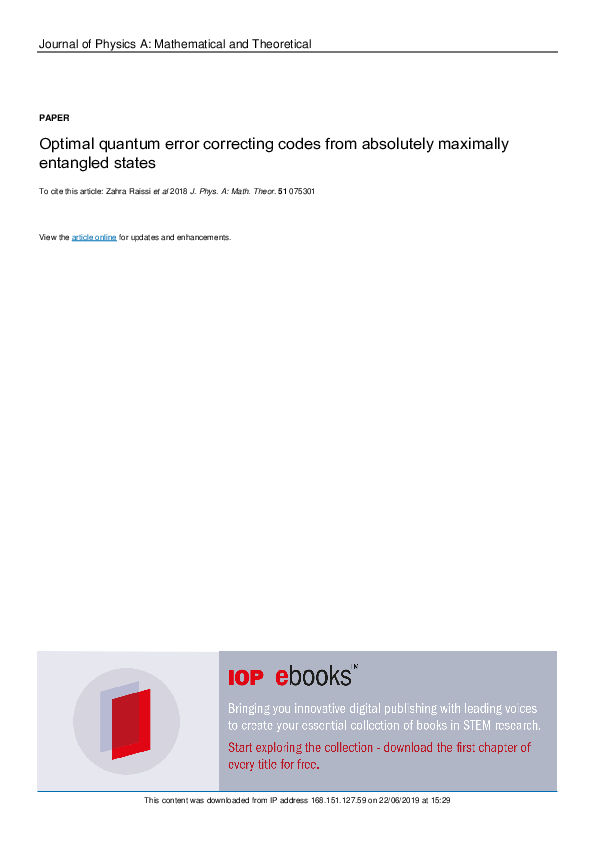 (PDF) Optimal quantum error correcting codes from absolutely maximally ...