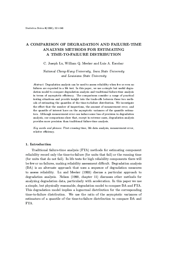 (PDF) A Comparison of Degradation and Failure-Time Analysis Methods for ...