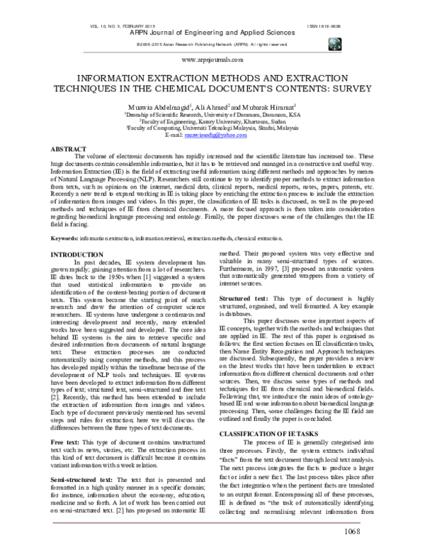 (PDF) Information Extraction Methods and Extraction Techniques in the ...