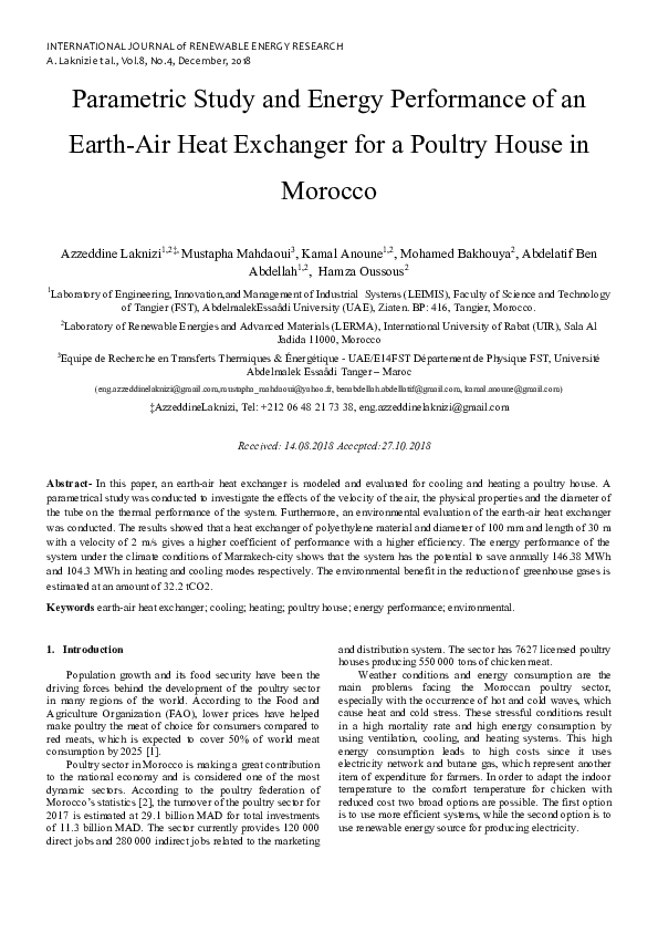 (PDF) Parametric Study and Energy Performance of an Earth-Air Heat ...