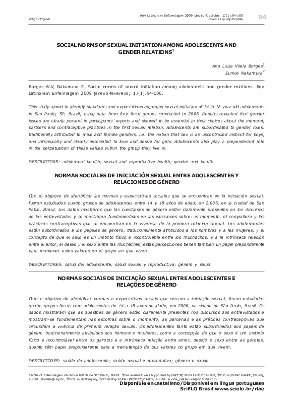 (PDF) Social norms of sexual initiation among adolescents and gender ...