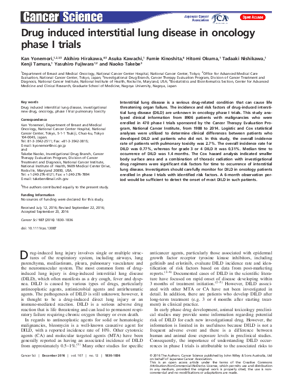 (PDF) Drug induced interstitial lung disease in oncology phase I trials