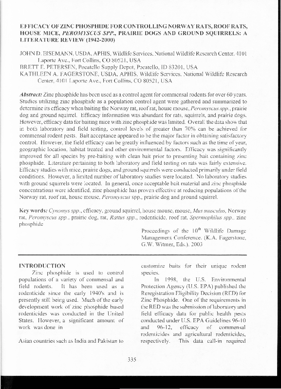 (PDF) Efficacy of Zinc Phosphide for Controlling Norway Rats, Roof Rats